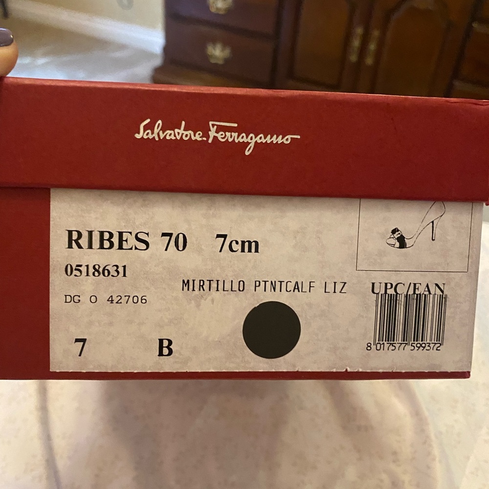 Salvatore Ferragamo Purple Mid-heel Peep Toe Pump - Picture 9 of 10